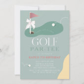 Golf Fairway Pink Flag Bow Girl's Birthday Par-Tee Kaart (Voorkant)