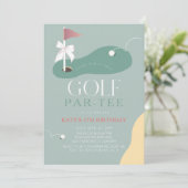 Golf Fairway Pink Flag Bow Girl's Birthday Par-Tee Kaart (Staand voorkant)