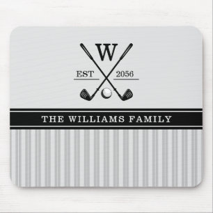 Golf Family Monogram Gray Black White Muismat