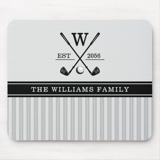 Golf Family Monogram Gray Black White Muismat (Voorkant)