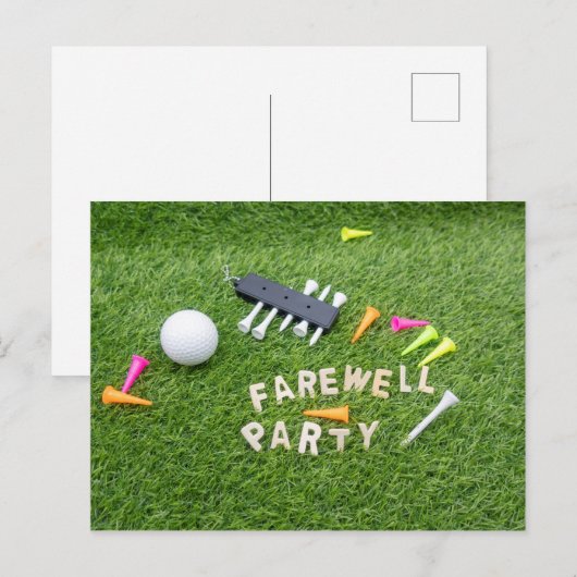 Golf Farewell Party met golfbal op groen gras Briefkaart (Voorkant / Achterkant)
