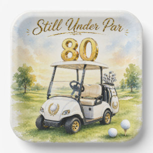 Golf Feestje  80ste verjaardag met golfkar op de g Papieren Bordje