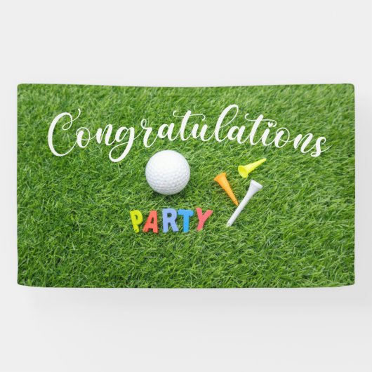 Golf felicitaties met woordfeest spandoek (Horizontaal)