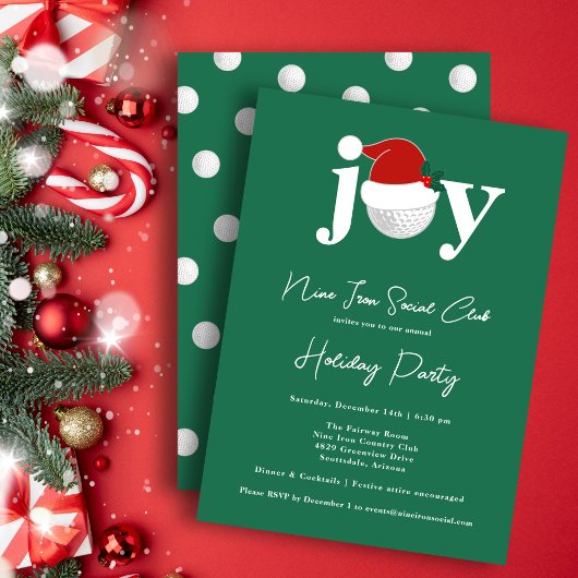 Golf Festive Holiday Party Joy Typography Green Kaart