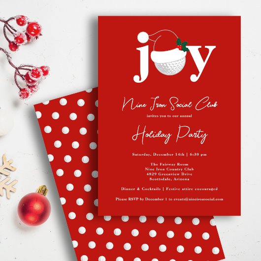 Golf Festive Holiday Party Joy Typography Red  Kaart
