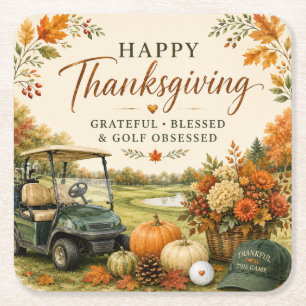 Golf Fijne Thanksgiving met herfstgolfen Kartonnen Onderzetters