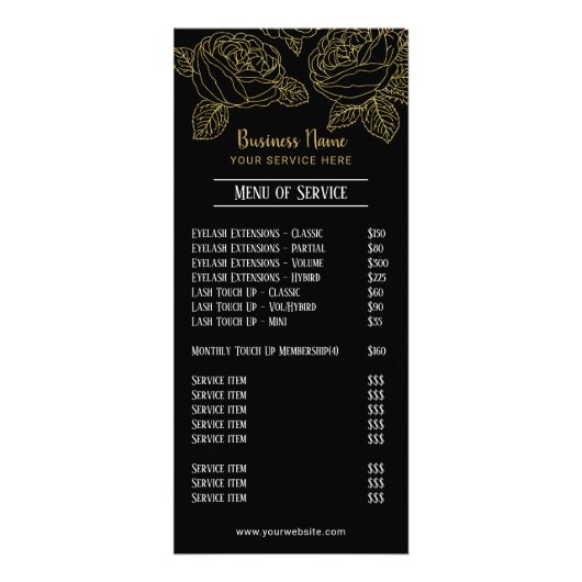 Golf Floral Pattern Black Eyelash Salon Reclamekaart (Voorkant)