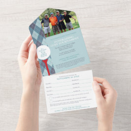 Golf fondsenwerving toernooi blauwe foto RSVP All In One Uitnodiging