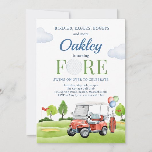 Golf Fore Birthday Golf Golfing 4e verjaardag Kaart (Voorkant)