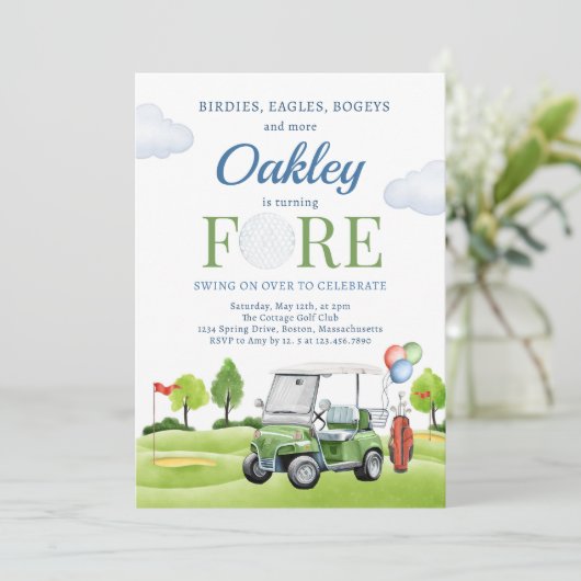 Golf Fore Birthday Golf Golfing 4e verjaardag Kaart (Staand voorkant)