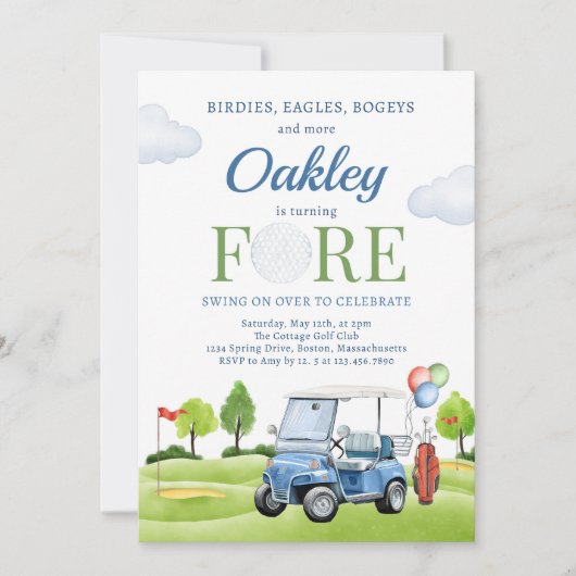 Golf Fore Birthday Golf Golfing 4e verjaardag Kaart (Voorkant)