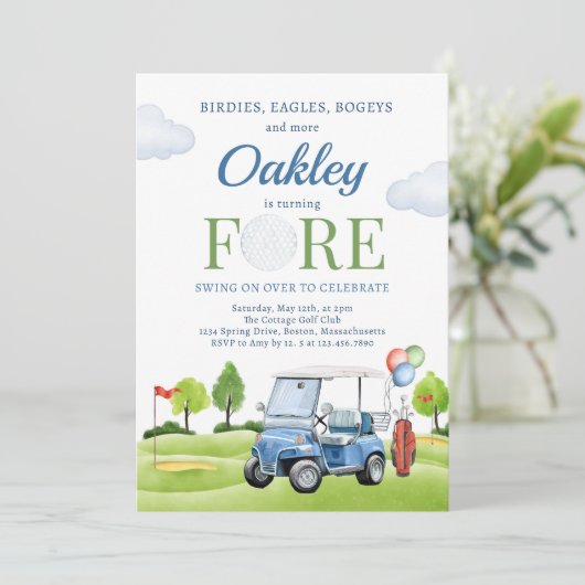 Golf Fore Birthday Golf Golfing 4e verjaardag Kaart (Staand voorkant)