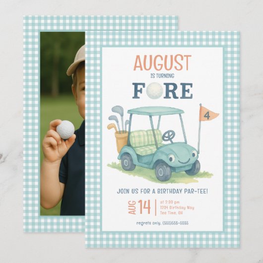 Golf Fore Boy Foto 4e verjaardag Kaart (Voorkant / Achterkant)