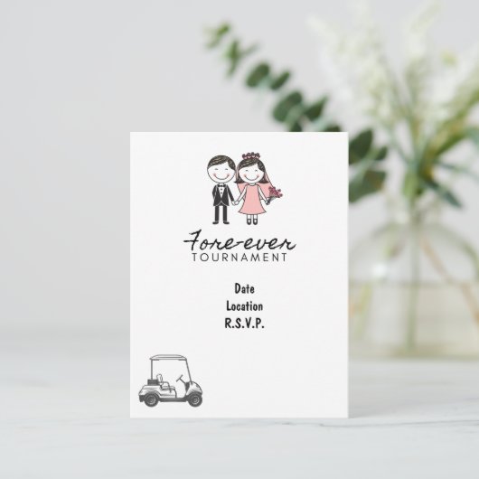 Golf FORE EVER golfbruiloft Save the Date golfer Briefkaart (Staand voorkant)