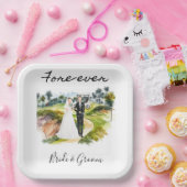 Golf Fore Ever met bruid- en bruinbruiloft Papieren Bordje (Feest)