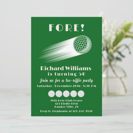 Golf Fore T-shirt-Riffic Green 50ste verjaardagsfe Kaart (Staand voorkant)