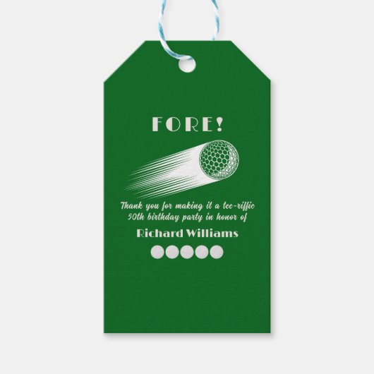Golf Fore Tee-Riffic Green 50th Birthday Party Cadeaulabel (Voorkant)