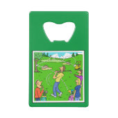Golf Freak Shot & Bunker Cartoons. Creditkaart Flessenopener (Voorkant)