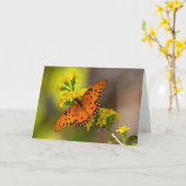 Golf Fritillary ook bekend als Passievlinder op Gu Kaart (Gele Bloem)