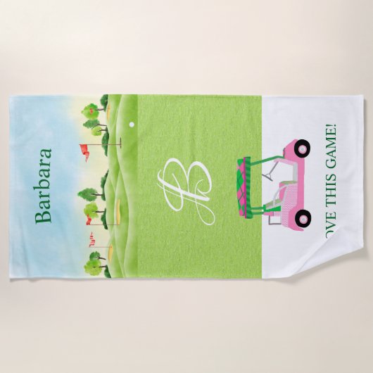 Golf Fun Course Winkelwagen Monogram Naam Strandlaken (Voorkant)