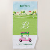 Golf Fun Course Winkelwagen Monogram Naam Strandlaken (Voorkant)