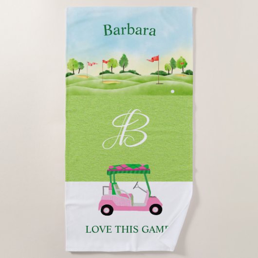 Golf Fun Course Winkelwagen Monogram Naam Strandlaken (Voorkant)