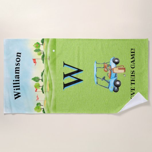 Golf Fun Course Winkelwagen Monogram Naam Strandlaken (Voorkant)