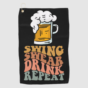Golf Funny Gezegde Swing Swear Drink Herhaal Golfhanddoek