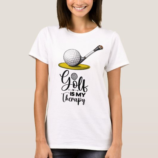 Golf Funny Gezegde voor vrouw golfer therapie T-shirt (Voorkant)