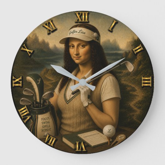 Golf Funny Mona Lisa Grote Klok (Voorkant)