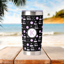 Golf Gal Cute Cart Pattern Monogram Water Bottle 