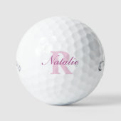 Golf gedempte roze monogram naam & initiaal golfba golfballen (Voorkant)