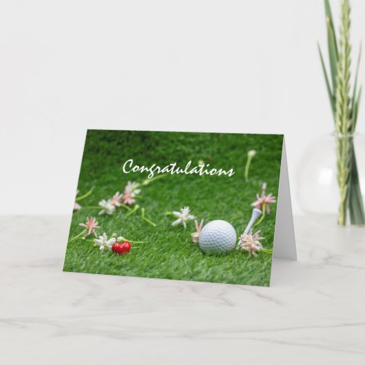 Golf gefeliciteerd met bloemen en golfbal kaart (Voorkant)