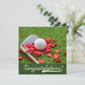 Golf Gefeliciteerd met liefdesrood hart op groen (Staand voorkant)