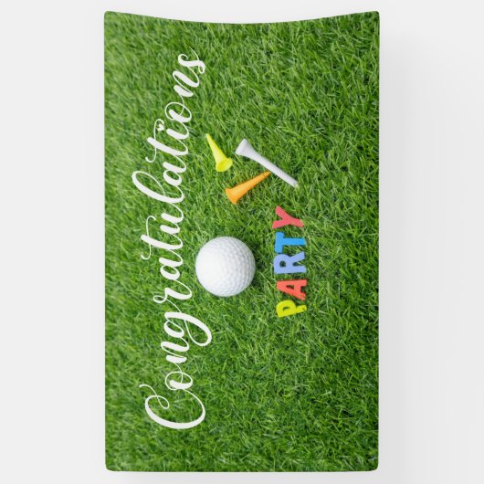 Golf gefeliciteerd met woord feestje  spandoek (Verticaal)