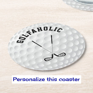 Golf gekruiste clubs aangepaste tekst golfbal ronde kartonnen onderzetter