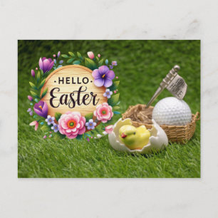 Golf Gelukkig Pasen met kip en golfbal Feestdagenkaart