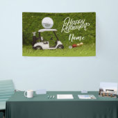 Golf gelukkig pensioen met bal op groen spandoek (Beurs)