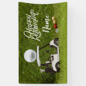 Golf gelukkig pensioen met bal op groen spandoek (Verticaal)