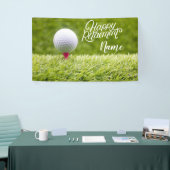 Golf gelukkig pensioen met bal op groen spandoek (Beurs)