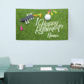 Golf gelukkig pensioen met bal op groen spandoek (Beurs)