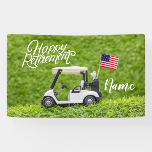Golf gelukkig pensioen met vlag van Amerika Spandoek (Horizontaal)