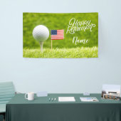 Golf gelukkig pensioen met vlag van Amerika Spandoek (Beurs)