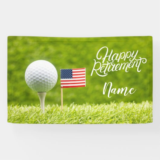 Golf gelukkig pensioen met vlag van Amerika Spandoek (Horizontaal)