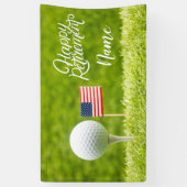 Golf gelukkig pensioen met vlag van Amerika Spandoek (Verticaal)