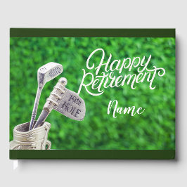 Golf gelukkig pensioen naar golfer met golfbal gastenboek