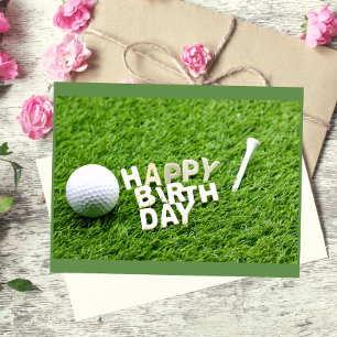 Golf Gelukkig Verjaardag met golfbal en tee Briefkaart