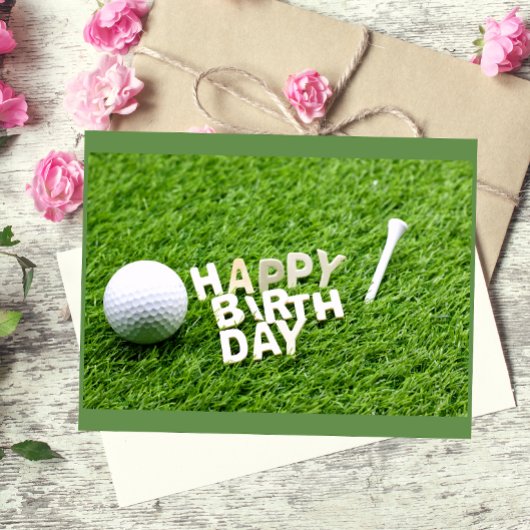 Golf Gelukkig Verjaardag met golfbal en tee Briefkaart