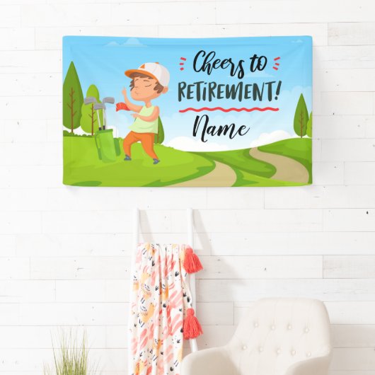 Golf-gelukkige pensionering met gelukkige golfer o spandoek (Insitu)