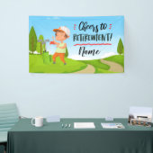 Golf-gelukkige pensionering met gelukkige golfer o spandoek (Beurs)